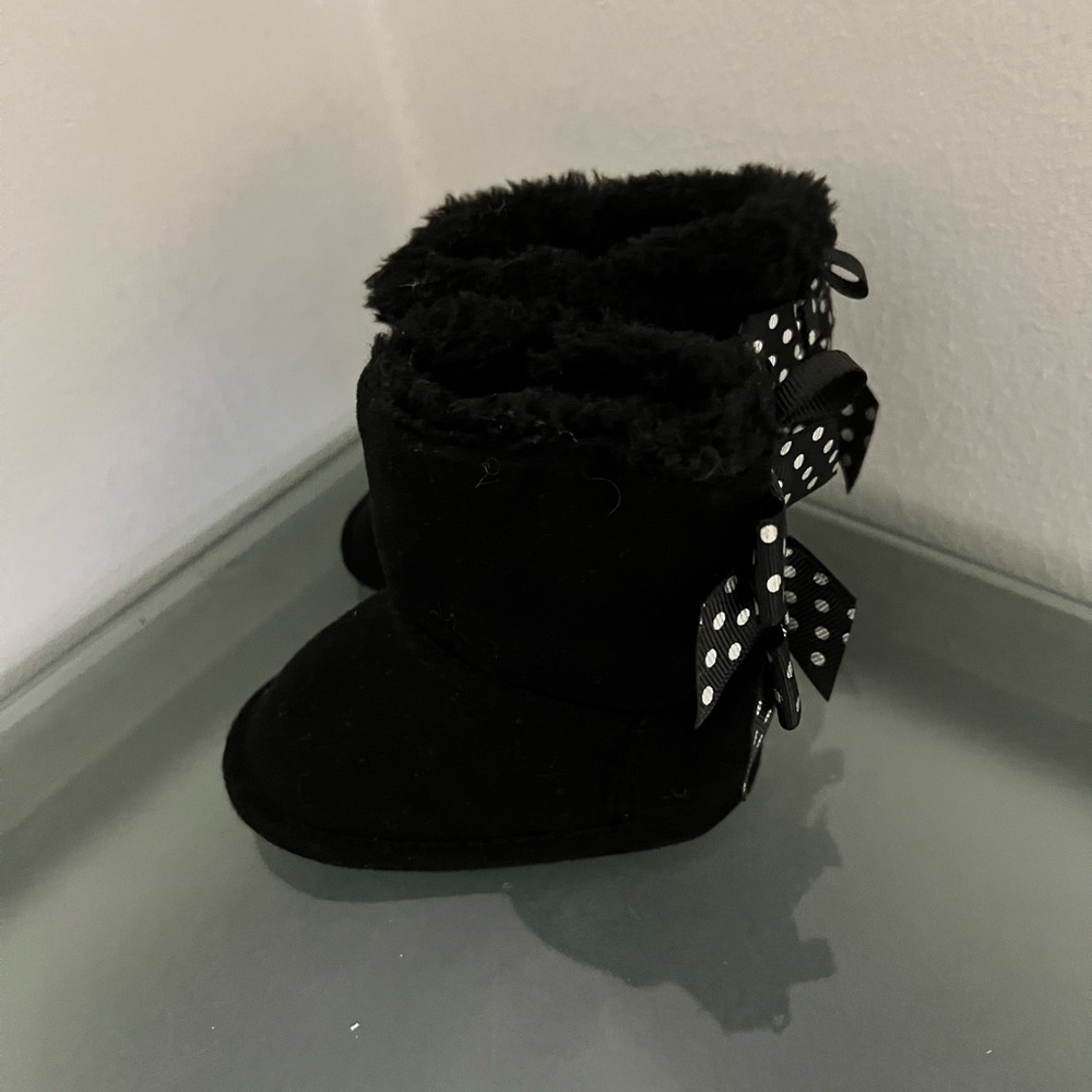Black Baby Boots with Polka Dot Bows